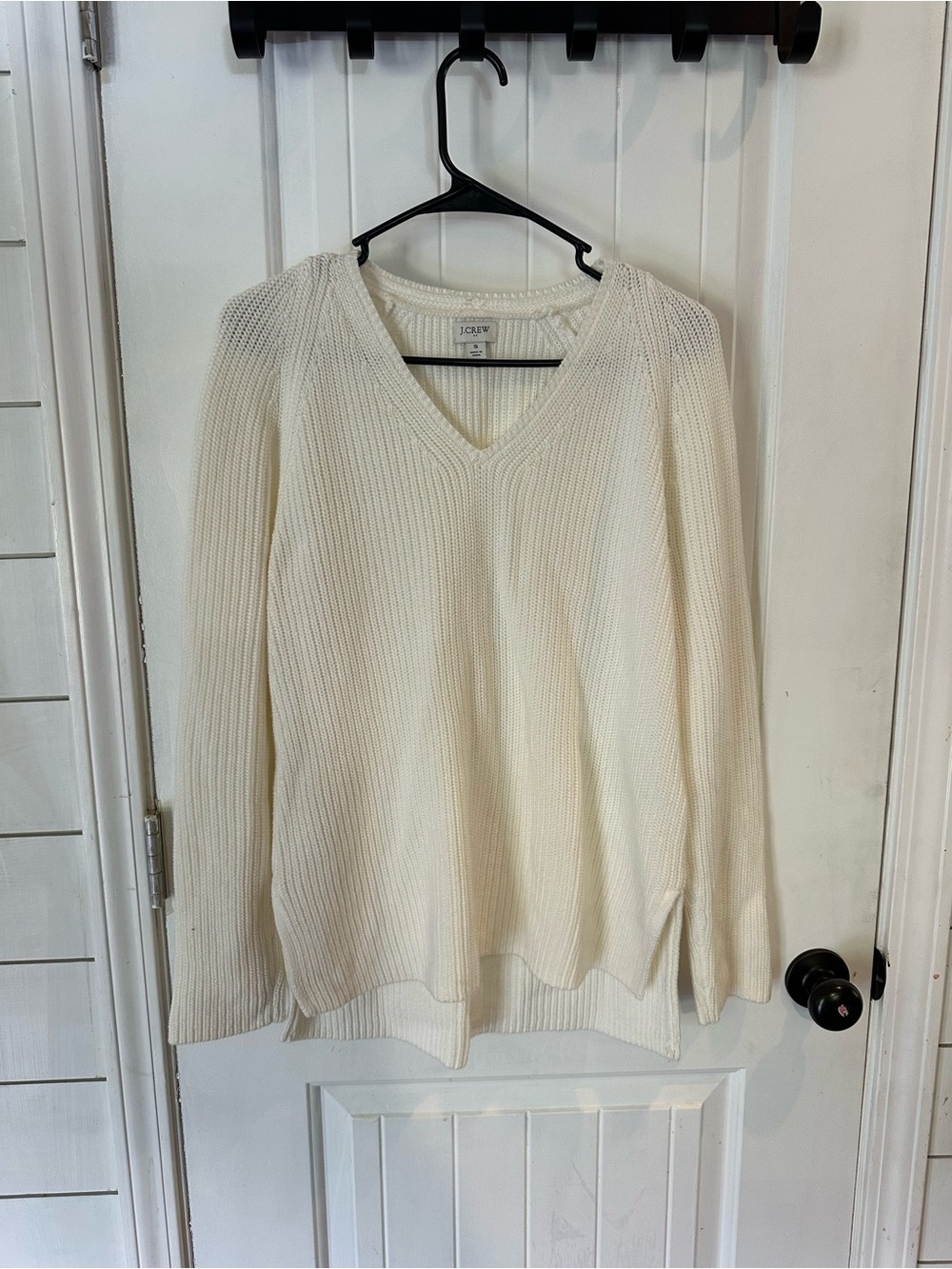 J. Crew Ivory V-Neck Ribbed Sweater 100% cotton